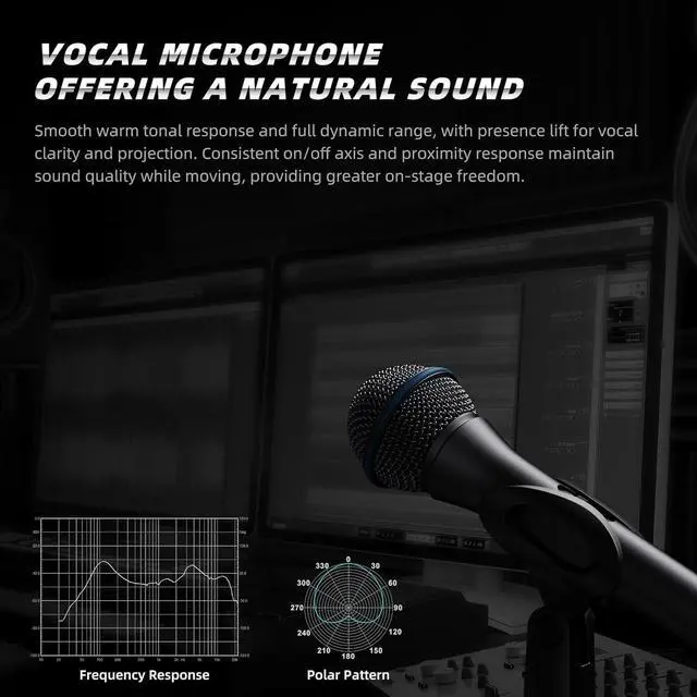 Alt view image 5 of 7 - Vocal Dynamic Microphone, Metal Handheld Wired Microphone for Singing, Mic Suitable for Karaoke and Recording, with On/Off Switch and 16.4ft XLR Cable