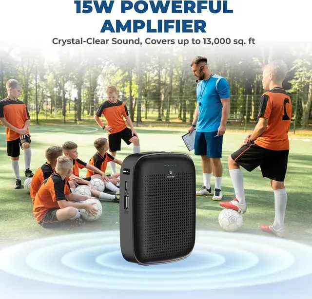 Alt view image 2 of 7 - Wireless Bluetooth Voice Amplifier for Teachers  15W Portable Mini Amplifier Speaker with Wireless Microphone Headset, Personal Mic for Classroom, Teaching, Training & Public Speaking  A002