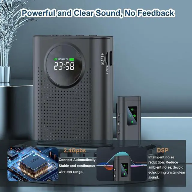 Alt view image 2 of 7 - Voice Amplifier Wireless with Lavalier Microphone Magnetic & Recording,Portable Voice Amplifier with Lapel Mic Speaker,Personal Voice Amplifier for Classroom,Speech,Tour Guide,Teaching Outdoor