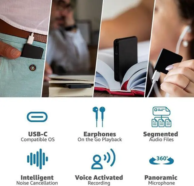 Alt view image 4 of 7 - Voice Activated Recorder with Playback  64GB Storage, 1100 Hours of Audio Recording, Slim & Portable for Meetings, Interviews & Classes, Easy Notetaker - TileREC by Atto Digital