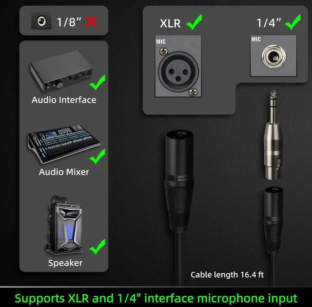 Alt view image 7 of 7 - Vocal Dynamic Microphone, Metal Handheld Wired Microphone for Singing, Mic Suitable for Karaoke and Recording, with On/Off Switch and 16.4ft XLR Cable