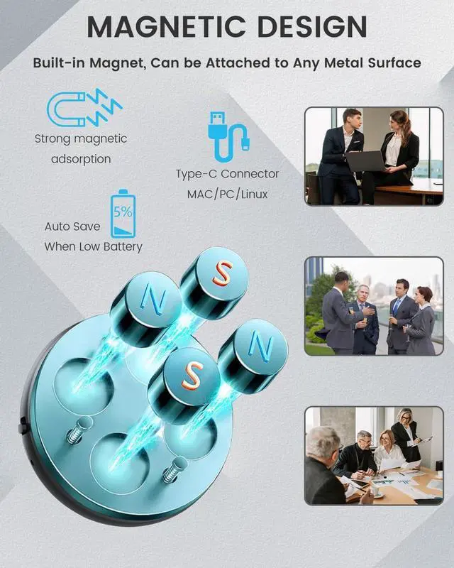 Alt view image 4 of 7 - 3072Kbps Magnetic Voice Recorder, Audio Recorders with AI-Intelligent Triple Noise Cancellation, 128GB Voice Activated Recorder with 9500Hours Store, Recording Device for Lectures, Meetings, Intervie