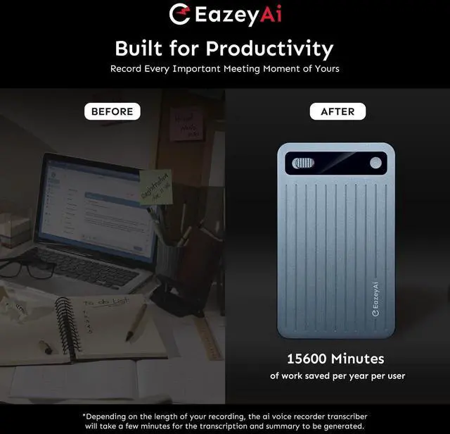 Alt view image 2 of 7 - AI Voice Recorder, Transcribe & Summarize with AI Technology, Note Voice Recorder with App Control, Support 140 Languages, 64GB Memory, Audio Recorder for Lectures, Meetings, Calls(Blue)