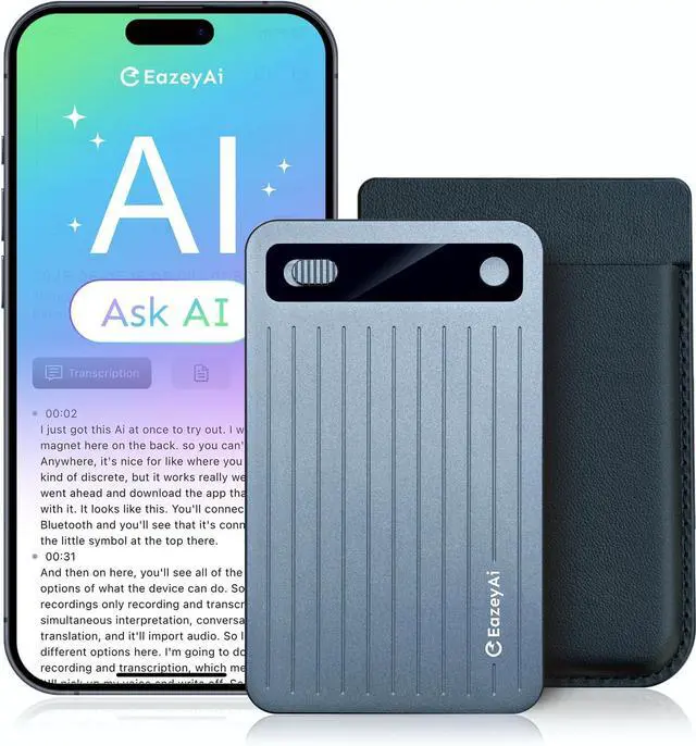 Main image of AI Voice Recorder, Transcribe & Summarize with AI Technology, Note Voice Recorder with App Control, Support 140 Languages, 64GB Memory, Audio Recorder for Lectures, Meetings, Calls(Blue)