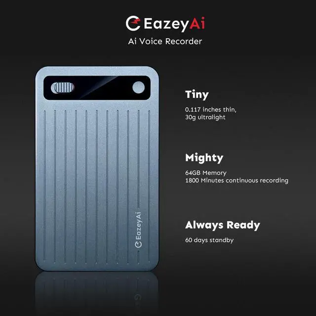 Alt view image 4 of 7 - AI Voice Recorder, Transcribe & Summarize with AI Technology, Note Voice Recorder with App Control, Support 140 Languages, 64GB Memory, Audio Recorder for Lectures, Meetings, Calls(Blue)