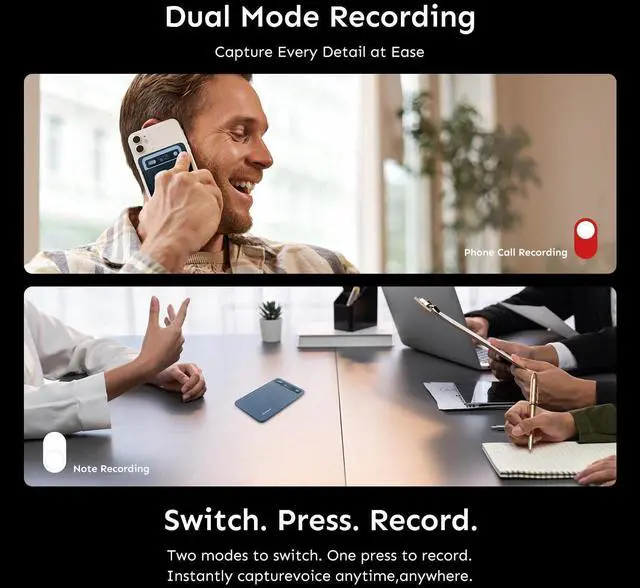 Alt view image 6 of 7 - AI Voice Recorder, Transcribe & Summarize with AI Technology, Note Voice Recorder with App Control, Support 140 Languages, 64GB Memory, Audio Recorder for Lectures, Meetings, Calls(Blue)