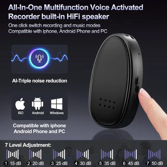 Alt view image 3 of 7 - 128GB9860 Hours  Digital Voice Recorder with Triple Noise Reduction, Student Recording Device with External Speaker and MP3 Playback, 1536kbps Audio Recorder for Lectures and Work, Black