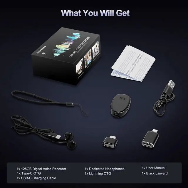 Alt view image 7 of 7 - 128GB9860 Hours  Digital Voice Recorder with Triple Noise Reduction, Student Recording Device with External Speaker and MP3 Playback, 1536kbps Audio Recorder for Lectures and Work, Black