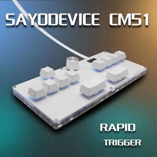 Alt view image 2 of 4 - SayoDevice CM51 Rapid Trigger Keyboard for OSU!djmax... Rhythm Game with OUTEMU Hall Magnetic Linear Switches with Knob Custom Programmable Keypad (White-OUTEMU Pink Switches, CM51)