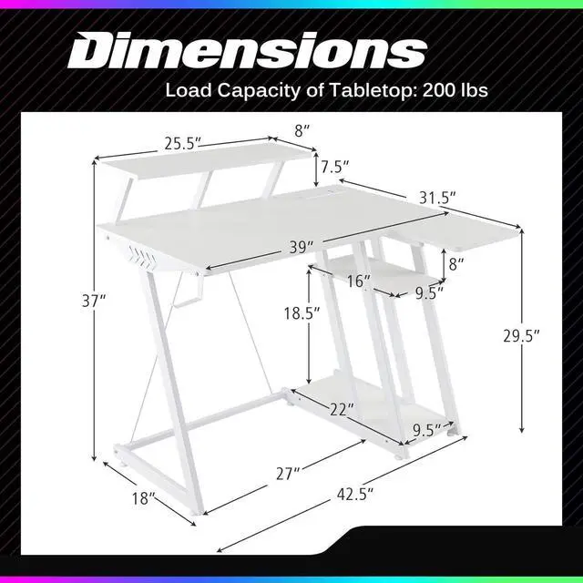 Alt view image 3 of 7 - L Shaped Gaming Desk with Outlets & USB Ports, Small Computer Desk with Monitor Shelf, Headphone Hook, Storage Shelf & Host Stand, Corner Gamer Workstation for Home Office (White)