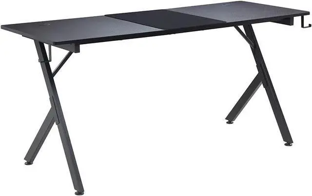 Main image of Game Table 63",Carbon Fiber Surface Computer Desk, Mouse Pad, USB, Ergonomic E-Sports Style Gaming Table, Headphone Hooks, Black