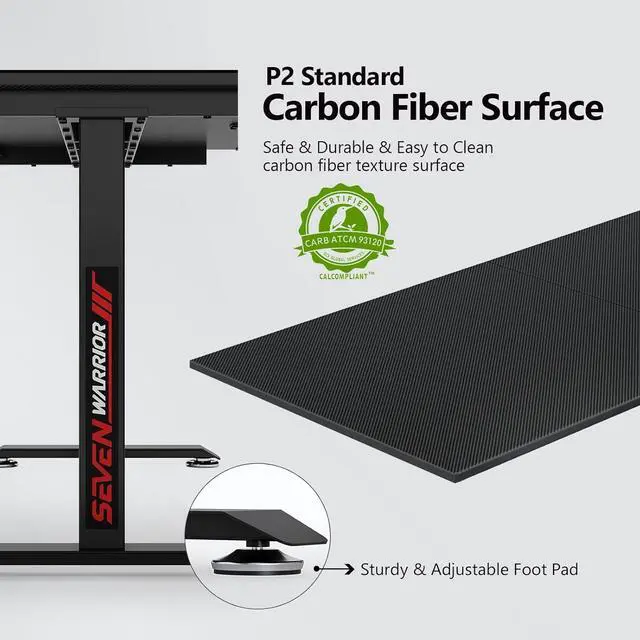 Alt view image 7 of 7 - Gaming Desk 60 INCH, T- Shaped Carbon Fiber Surface Computer Desk with Full Mouse Pad, Ergonomic E-Sport Style Gamer Desk with Double Headphone Hook, USB Gaming Rack, Cup Holder