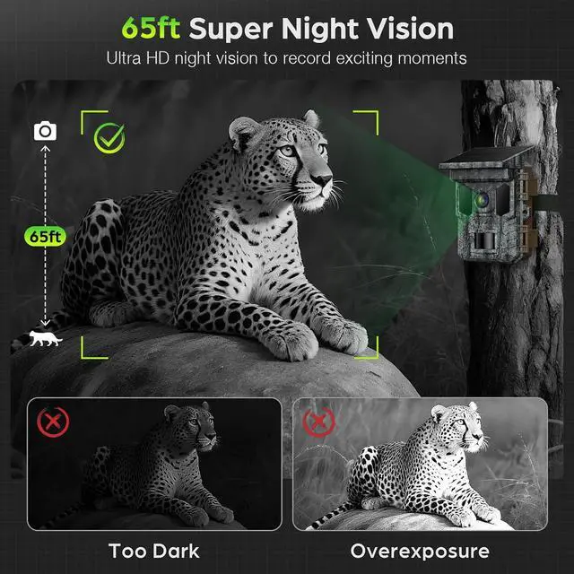 Alt view image 4 of 7 - WiFi Solar Trail Camera, Rechargeable 4K 64MP Trail Cam with Night Vision Motion Activated Waterproof IP66, 0.2s Trigger Game Cam with 850nm Low Glow Infrared LEDs, 32GB SD Card