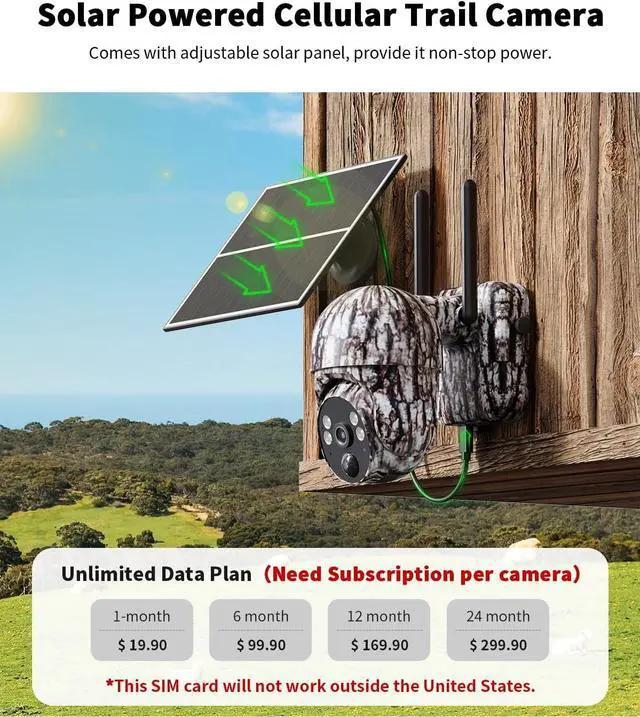 Alt view image 2 of 7 - 3rd Trail Camera with Built-in 4G LTE SIM Card, Support Unlimited Data Plan,2K Live Streaming, 360° Overview, Solar Cellular Deer/Game/Security Camera Outdoor, Motion Activated, Remote Access