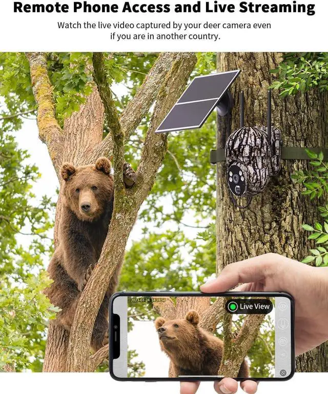 Alt view image 5 of 7 - 3rd Trail Camera with Built-in 4G LTE SIM Card, Support Unlimited Data Plan,2K Live Streaming, 360° Overview, Solar Cellular Deer/Game/Security Camera Outdoor, Motion Activated, Remote Access