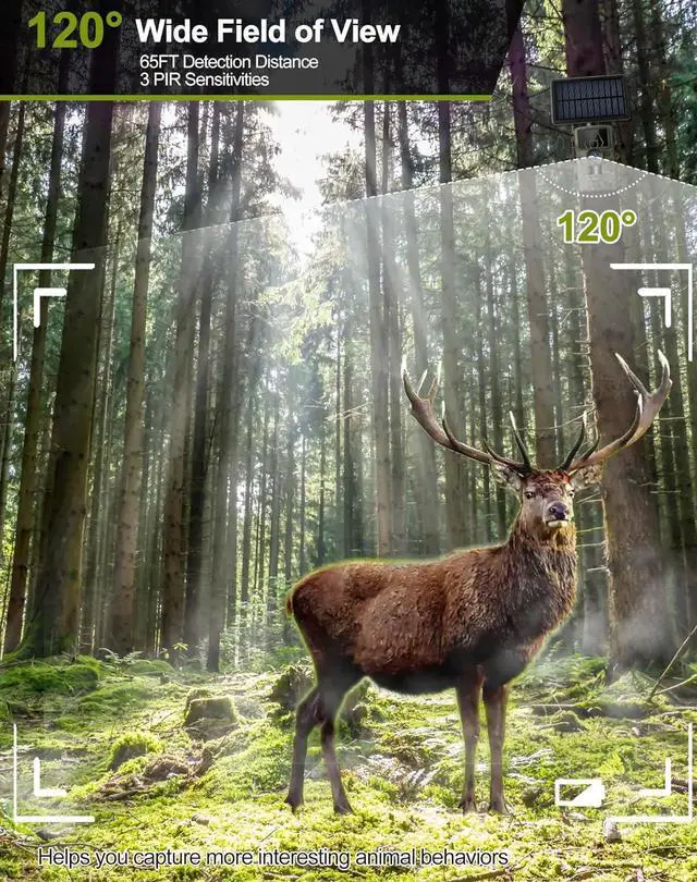 Alt view image 6 of 7 - Solar Trail Camera 8K 30FPS, 60MP Bluetooth WiFi Game Camera, APP Control Trail Cam, 120° Detection Angle/Night Vision/0.1S Trigger Motion Activated/IP66 Waterproof, Deer for Wildlife Farm