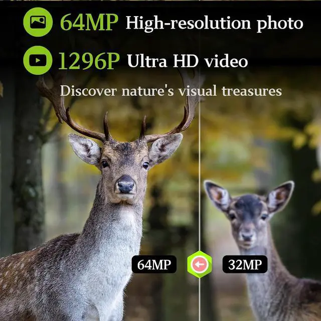 Alt view image 2 of 7 - 2-Pack Trail Camera 64MP 1296P H.264 MP4 Video No Glow 90ft Night Vision 0.1S Trigger Speed Motion Activated Waterproof IP66 Game Cam for Wildlife Hunting or Home Surveillance