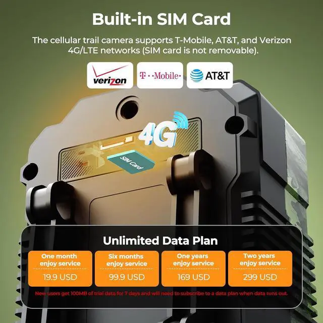 Alt view image 2 of 7 - Trail Camera 2 Pack, 4G LTE Cellular Trail Camera with Built-in SIM Card 2.5K HD Live Streaming Solar Panel 4 Area in 1 Screen Night Vision Motion Activated Game Camera for Hunting & Outdoor