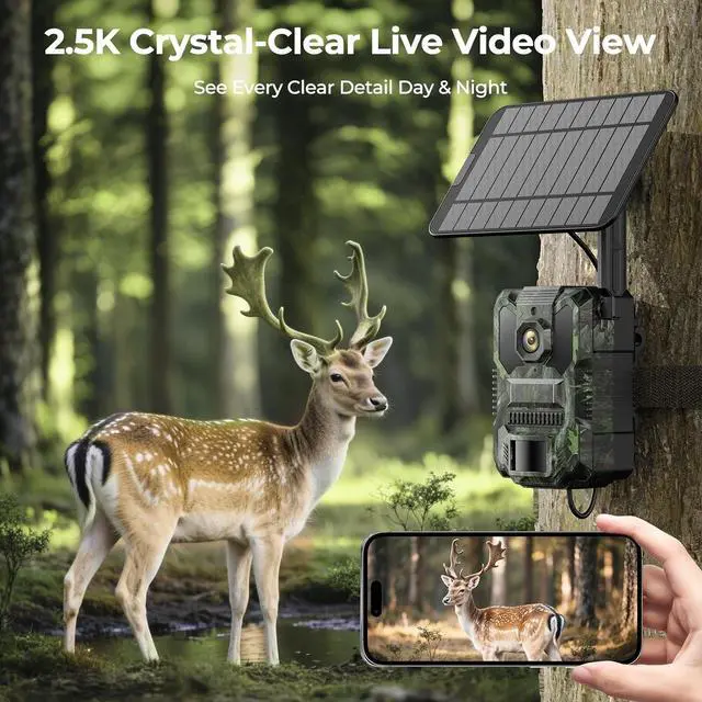 Alt view image 5 of 7 - Trail Camera 2 Pack, 4G LTE Cellular Trail Camera with Built-in SIM Card 2.5K HD Live Streaming Solar Panel 4 Area in 1 Screen Night Vision Motion Activated Game Camera for Hunting & Outdoor
