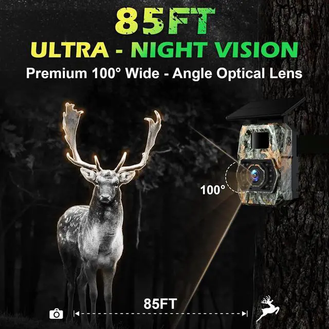 Alt view image 5 of 7 - Trail Camera Sends Pictures to Cell Phone, 60MP 4K Game Camera 0.1s Trigger, Solar Trail Camera with 5200mAh Battery, IP66 Waterproof with 32GB SD Card, Trail Cam for Outdoor Wildlife Detection