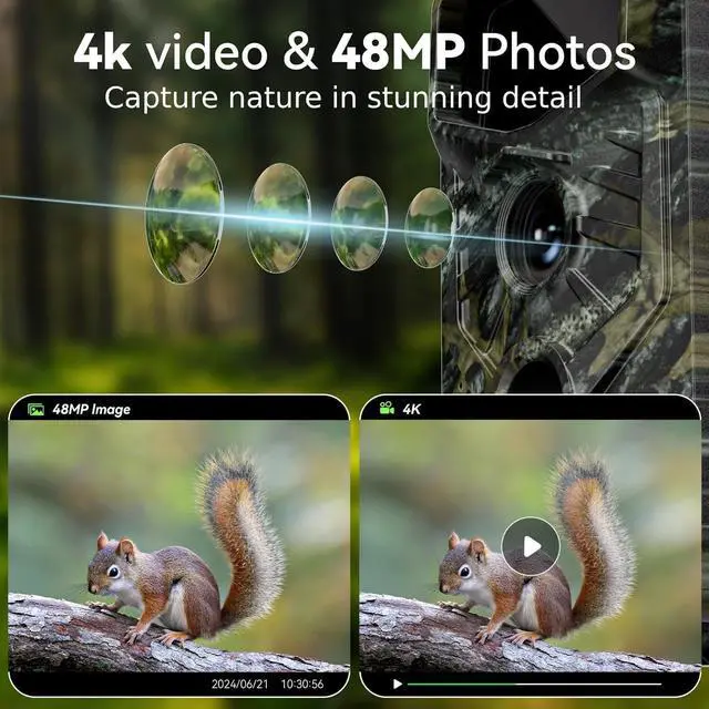 Alt view image 2 of 7 - Trail Camera, 48MP 4K Game Camera with 0.1s Trigger Time, 130°Wide-Angle, Trail Cameras with Night Vision Motion Activated Waterproof IP66, 2.0Screen Trail Cam for Wildlife Monitoring