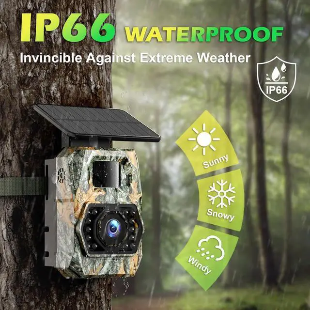 Alt view image 7 of 7 - Trail Camera Sends Pictures to Cell Phone, 60MP 4K Game Camera 0.1s Trigger, Solar Trail Camera with 5200mAh Battery, IP66 Waterproof with 32GB SD Card, Trail Cam for Outdoor Wildlife Detection
