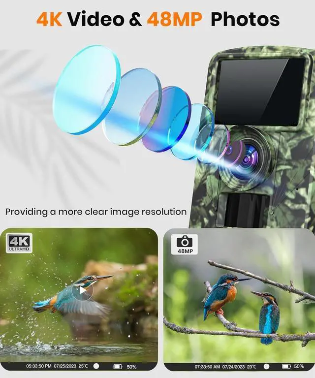 Alt view image 4 of 7 - 4K 48MP Trail Camera WiFi Game Camera with Low Glow Night Vision Motion Activated, Cell Phone App 130° 0.05s Trigger Speed for Outdoor Wildlife Deer,Green