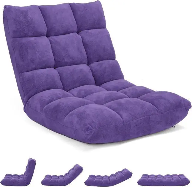 Main image of 14-Position Floor Chair, Floor Gaming Chair w/Soft Coral Fleece, Alloy Steel Frame, Padded Lazy Couch Recliner, Floor Chair with Back Support for Reading, Meditating, Playing Game (Violet)