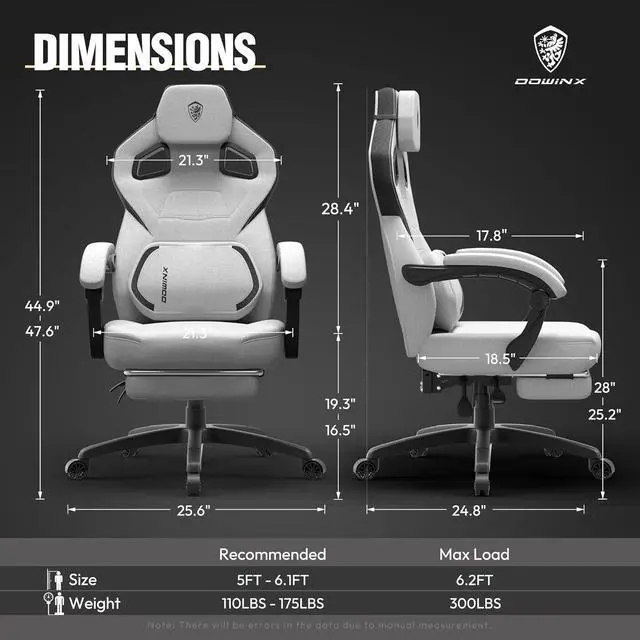 Alt view image 3 of 7 - Fabric Gaming Chair with Footrest, Big and Tall Gaming Chair for Heavy People, Wide Back Gamer Chair for Adult, Computer Game Chair with Massage for 200lbs, Grey