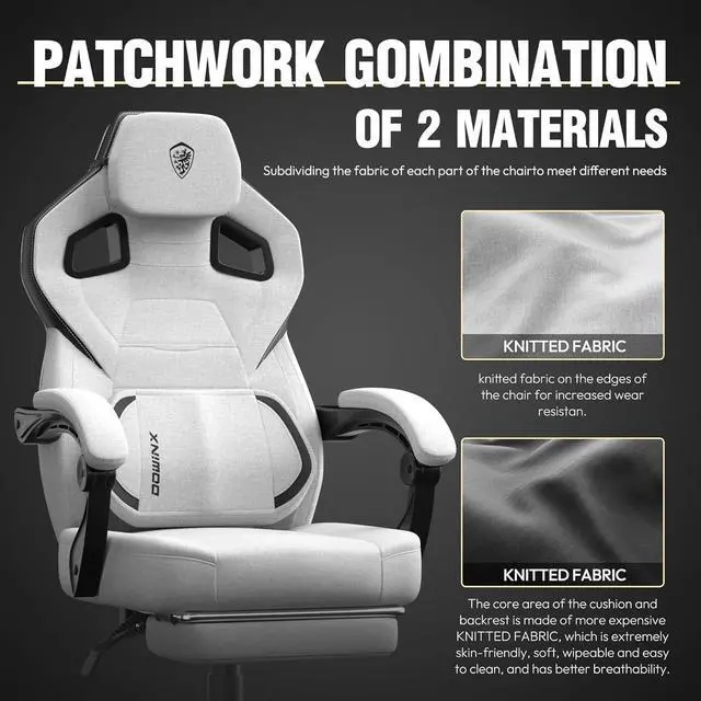 Alt view image 5 of 7 - Fabric Gaming Chair with Footrest, Big and Tall Gaming Chair for Heavy People, Wide Back Gamer Chair for Adult, Computer Game Chair with Massage for 200lbs, Grey