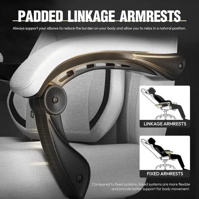 Alt view image 7 of 7 - Fabric Gaming Chair with Footrest, Big and Tall Gaming Chair for Heavy People, Wide Back Gamer Chair for Adult, Computer Game Chair with Massage for 200lbs, Grey