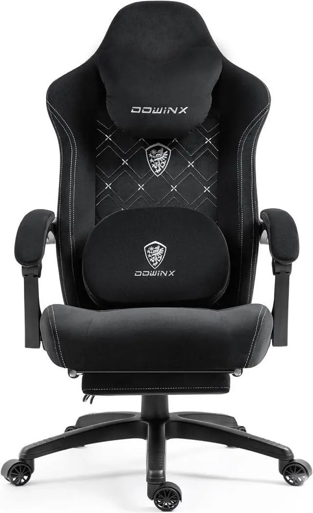 Main image of Gaming Chair with Heated Massage Lumbar Support,Big and Tall Fabric Gaming Chairs for Adults with Footrest, Ergonomic Computer Game Chair with Poket Spring Cushions, 350lbs, Black and White