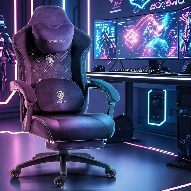 Alt view image 2 of 7 - Gaming Chair with Heated Massage Lumbar Support,Big and Tall Fabric Gaming Chairs for Adults with Footrest, Ergonomic Computer Game Chair with Poket Spring Cushions, 350lbs, Black and White