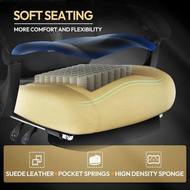 Alt view image 5 of 7 - Gaming Chair with Heated Massage Lumbar Support,Big and Tall Fabric Gaming Chairs for Adults with Footrest, Ergonomic Computer Game Chair with Poket Spring Cushions, 350lbs, Black and White