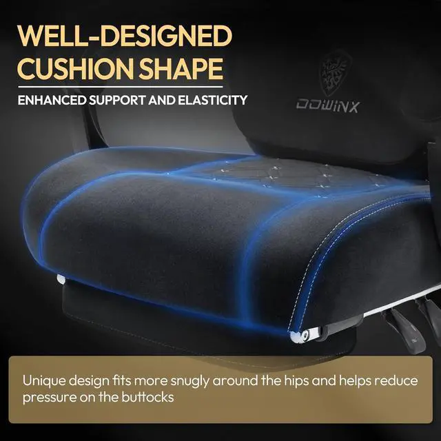 Alt view image 6 of 7 - Gaming Chair with Heated Massage Lumbar Support,Big and Tall Fabric Gaming Chairs for Adults with Footrest, Ergonomic Computer Game Chair with Poket Spring Cushions, 350lbs, Black and White