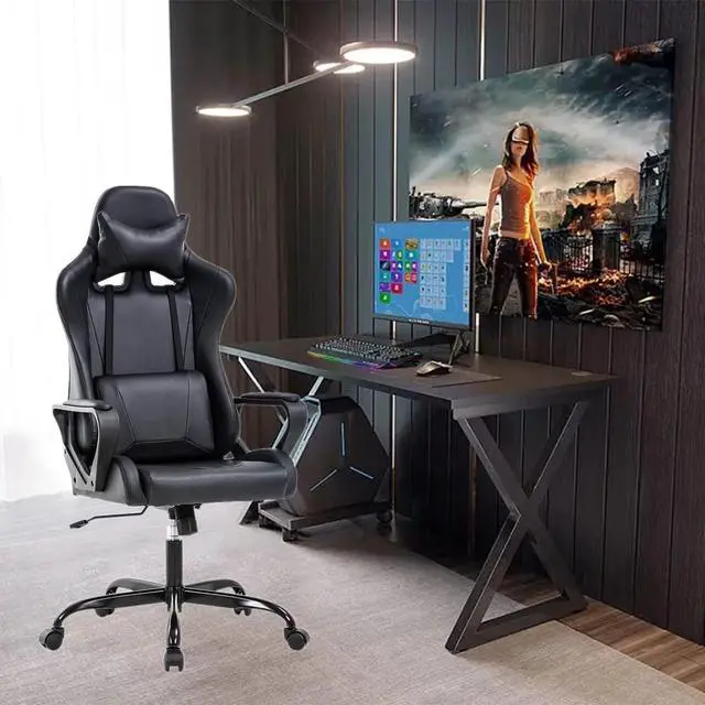 Alt view image 2 of 7 - Gaming Chair, Office Chair Computer Racing Chair Ergonomic Video Game Chairs for Adult Kids Teen Height Adjustable Reclining Chair with Lumbar Support Armrest Headrest Swivel Chair Black