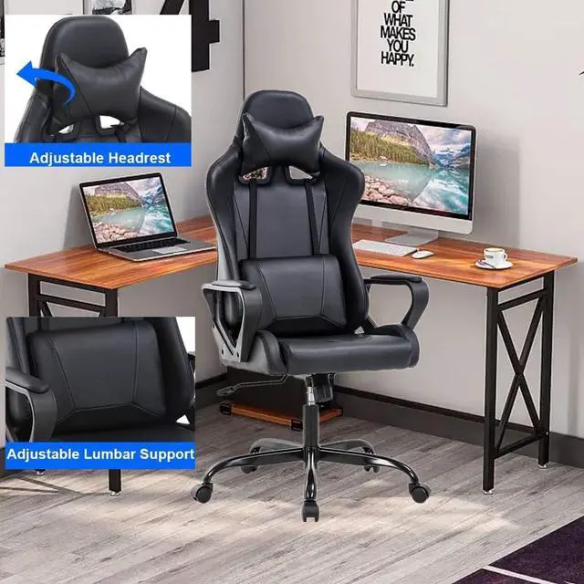 Alt view image 7 of 7 - Gaming Chair, Office Chair Computer Racing Chair Ergonomic Video Game Chairs for Adult Kids Teen Height Adjustable Reclining Chair with Lumbar Support Armrest Headrest Swivel Chair Black