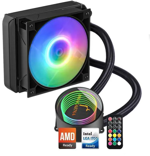 Main image of Dracaena.io 120mm AIO CPU Cooler  Quiet PWM ARGB Fan, Hydraulic Bearing Pump & Aluminum Radiator  Compact Liquid Cooling for  LGA1700/1200/115X/2011/2066 & AMD AM5/AM4/AM3/FM2 Ryzen, Black