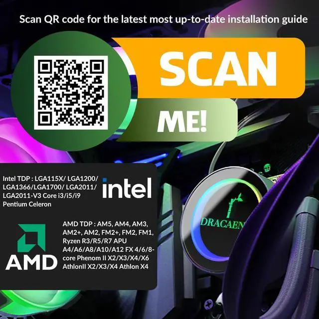 Alt view image 3 of 7 - Dracaena.io 120mm AIO CPU Cooler  Quiet PWM ARGB Fan, Hydraulic Bearing Pump & Aluminum Radiator  Compact Liquid Cooling for  LGA1700/1200/115X/2011/2066 & AMD AM5/AM4/AM3/FM2 Ryzen, Black