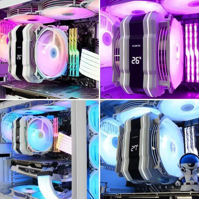 Alt view image 6 of 7 - M120D Plus Black CPU Cooler with Temperature Display, Dual ARGB & PWM Fans, 6 Copper Heat Pipes, Compatible with  LGA1700/1200/115X/2011/2066/1366 and AM4/AM5 (Black)