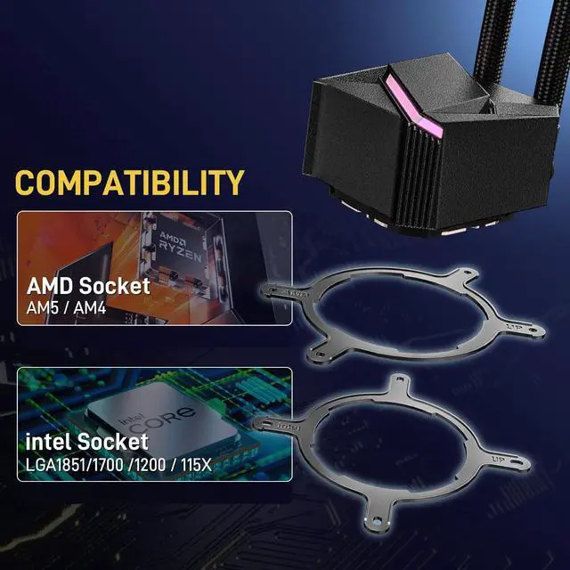 Alt view image 6 of 7 - D360 CPU Liquid Cooler with 360mm Radiator, Addressable RGB Lights, Pure Copper Pump, and AMD, AM5/ AM4,  LGA 1851/1700/1200 Brackets Ready - Black