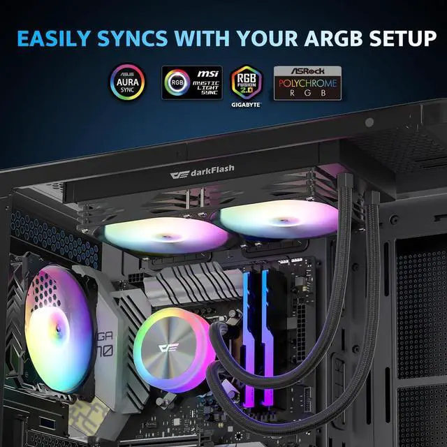 Alt view image 5 of 6 - DG240 All-in-one Liquid CPU Cooler, High-Performance Pump, ARGB Sync, PWM Daisy Chain Connection Fans, AIO Cooler Compatible with  1851/1700, AMD AM4/AM5 (Black, 240mm AIO)