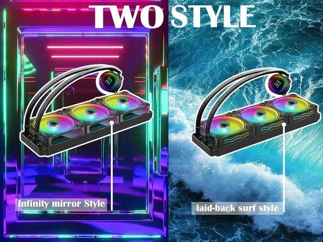 Alt view image 2 of 7 - T-360MM Black ARGB Liquid CPU Water Cooling with 3 X 120mm ARGB PWM Fan,Temperature Display, Computer Water Cooling