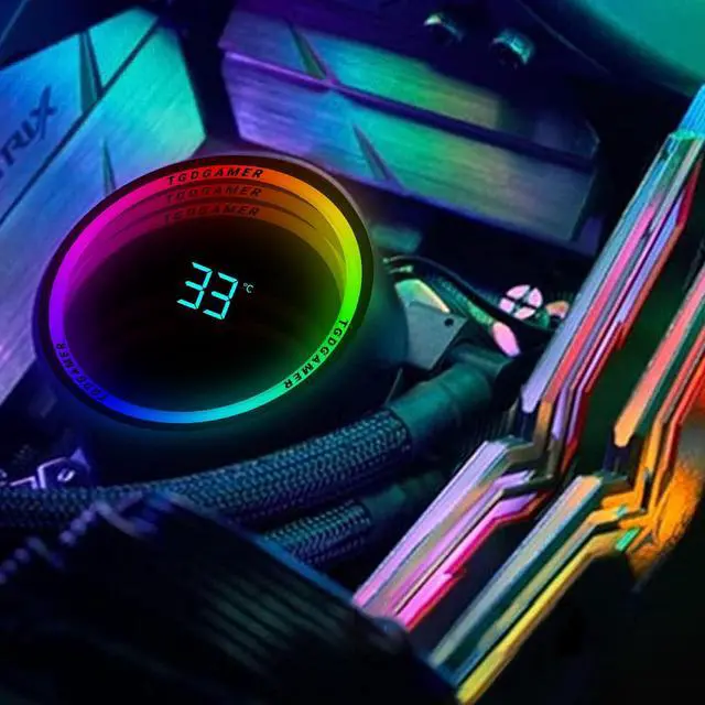 Alt view image 6 of 7 - T-360MM Black ARGB Liquid CPU Water Cooling with 3 X 120mm ARGB PWM Fan,Temperature Display, Computer Water Cooling