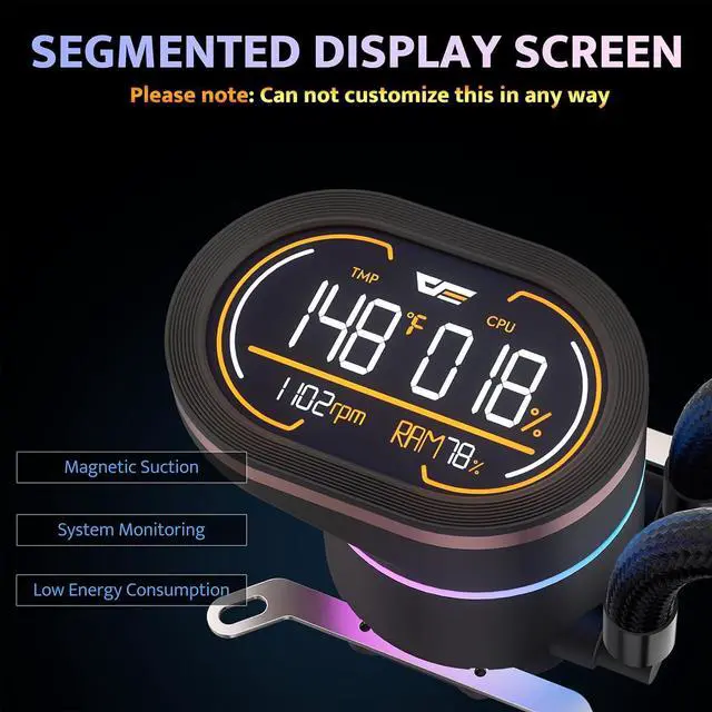 Alt view image 2 of 7 - darkFlash DH360D V1.2 All-in-one Liquid CPU Cooler with Display, CPU Monitoring, ARGB Sync, PWM Fans 360mm AIO, High-Efficient CPU PC Cooler Radiator for Intel 1851/1700, AMD AM4/AM5 (Black)