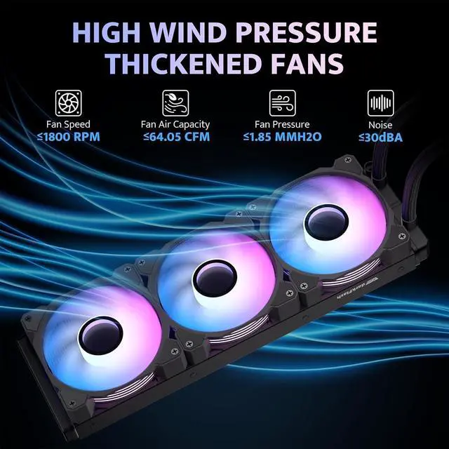 Alt view image 3 of 7 - darkFlash DH360D V1.2 All-in-one Liquid CPU Cooler with Display, CPU Monitoring, ARGB Sync, PWM Fans 360mm AIO, High-Efficient CPU PC Cooler Radiator for Intel 1851/1700, AMD AM4/AM5 (Black)