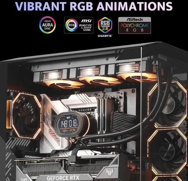 Alt view image 7 of 7 - darkFlash DH360D V1.2 All-in-one Liquid CPU Cooler with Display, CPU Monitoring, ARGB Sync, PWM Fans 360mm AIO, High-Efficient CPU PC Cooler Radiator for Intel 1851/1700, AMD AM4/AM5 (Black)