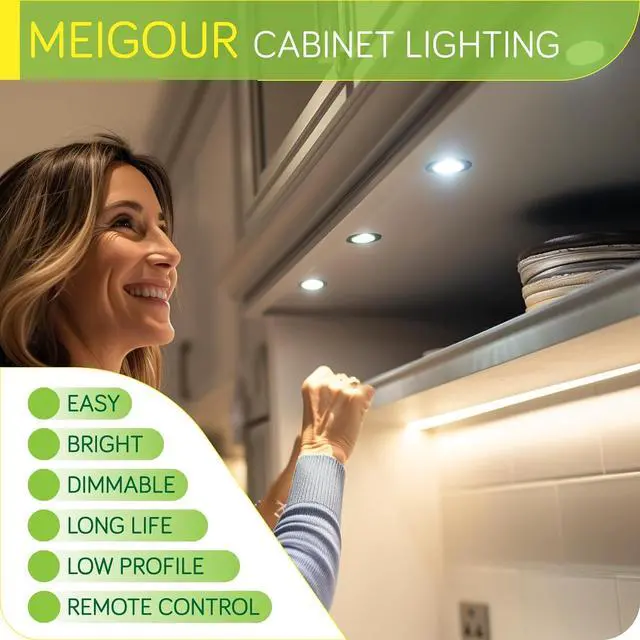 Alt view image 4 of 7 - Bookshelf Accent Lighting, Under Cabinet LED Puck Lights, 110V Direct Electric Wired & Wall Plugged in, Wireless Remote Dimmable, 12-Way Octopus Junction Box, 12 Lights, Warm White