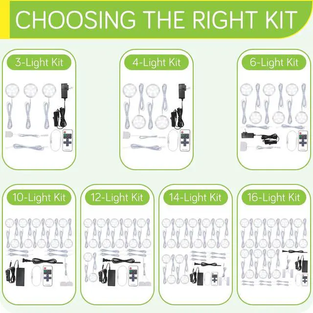 Alt view image 6 of 7 - Bookshelf Accent Lighting, Under Cabinet LED Puck Lights, 110V Direct Electric Wired & Wall Plugged in, Wireless Remote Dimmable, 12-Way Octopus Junction Box, 12 Lights, Warm White