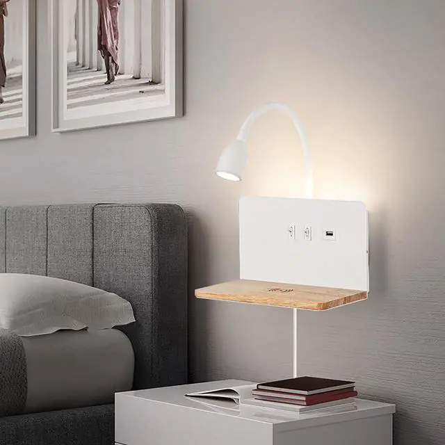 Alt view image 5 of 7 - Bedside Wall Sconces with Wireless Charging Station & USB Charging, 3 Adjustable Color Temperatures LED Reading Lamp, 3000K Warm Backlight, Wall Mounted Sconce for Bedroom, Plug-in or Hardwired
